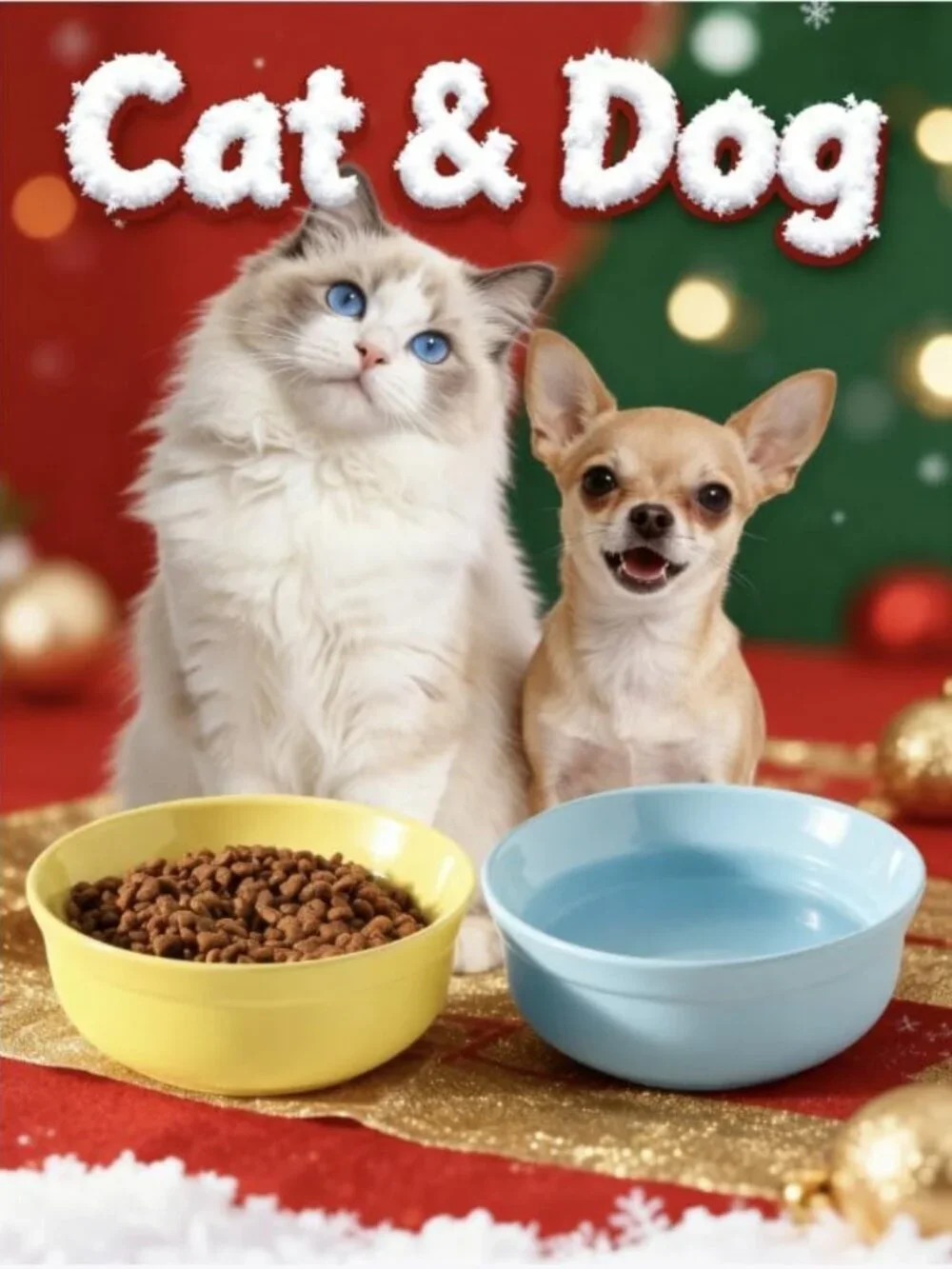 Blue Ceramic Dog Bowl Set - 5.3 Inch Cute Porcelain Cat & Dog Feeding Bowls